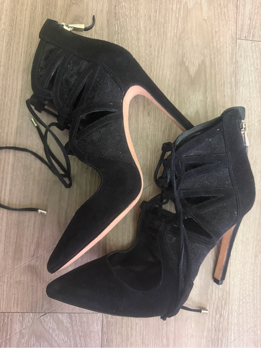Marciano Black Lace-Up Pointed Toe Stiletto Heels